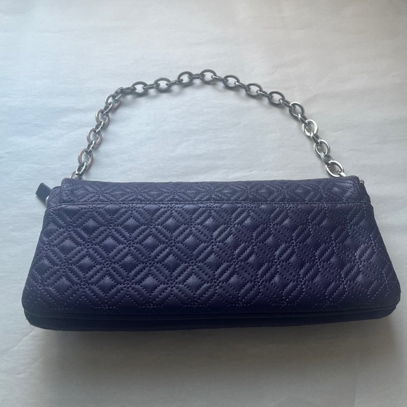 Karen Millen Leather Purple Quilted Clutch Logo Chain Cocktail Shoulder Bag - Picture 3 of 12